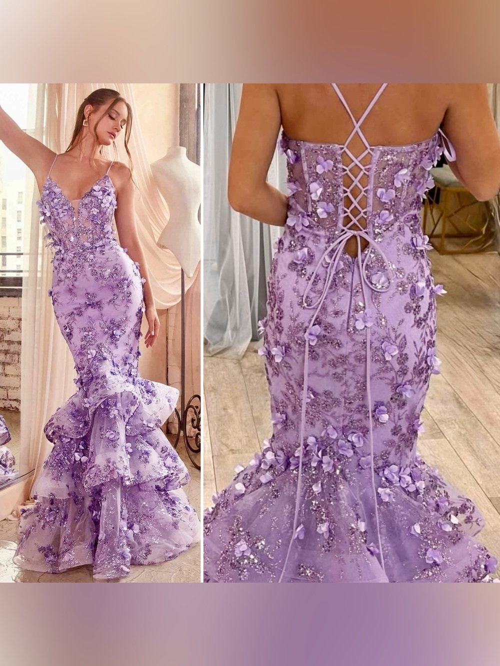 LADIVINE by Cinderella Divine CC2288 Lavender Mermaid Corset Gown Sequin 4 Small